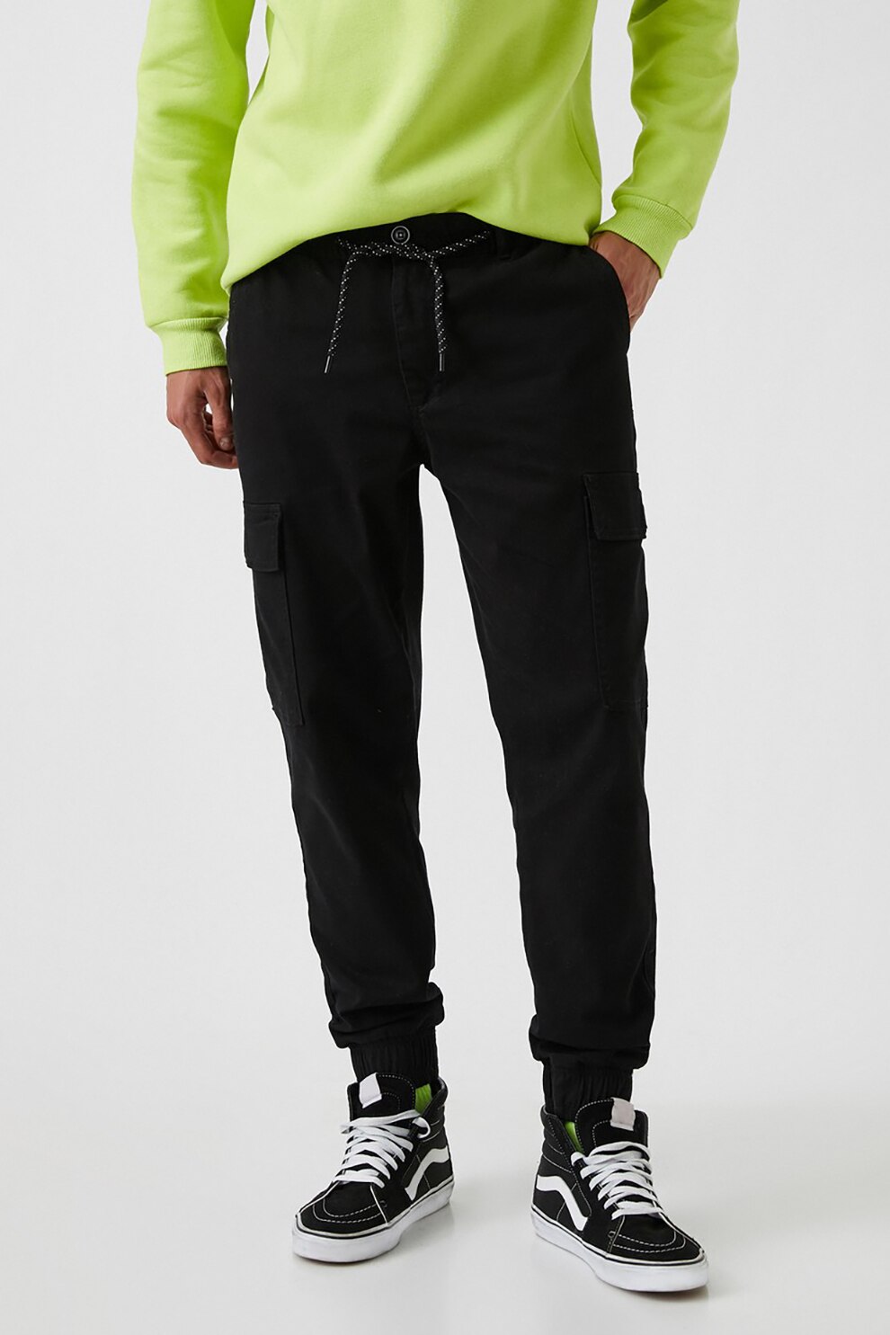 KOTON, Pantaloni jogger cargo cu croiala conica si snur de ajustare, Negru, 2XL