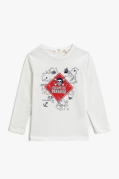 KOTON, Bluza din bumbac cu imprimeu grafic, Alb/Rosu KOTON, Bluza din bumbac cu imprimeu grafic, Alb/Rosu