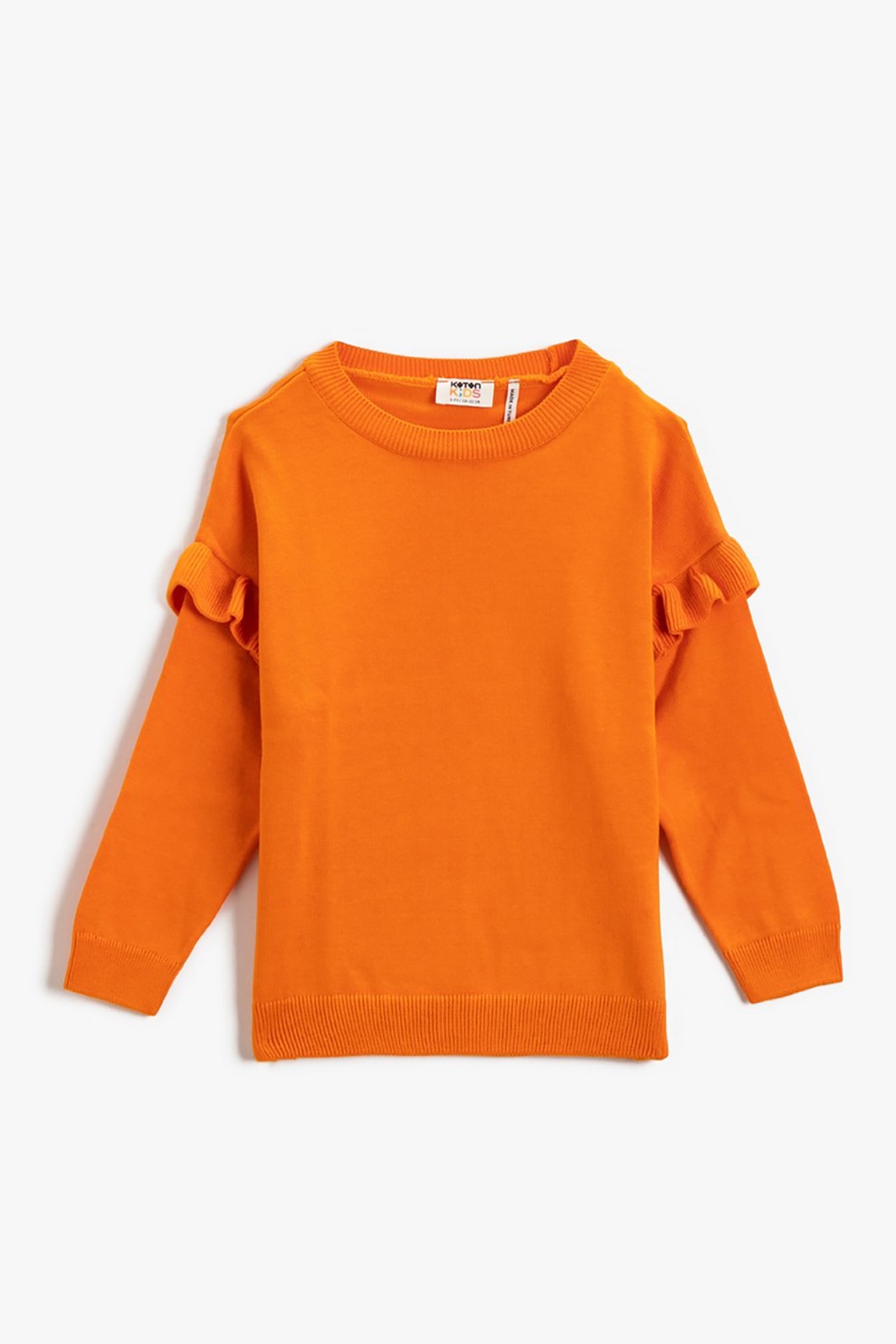 KOTON, Pulover tricotat fin cu insertii cu volane, Oranj