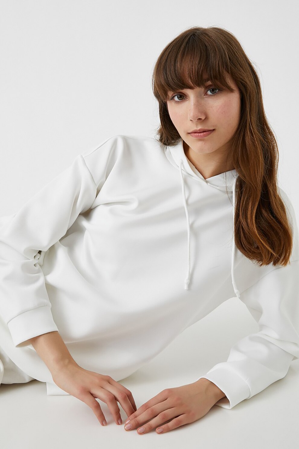 KOTON, Hanorac cu snur si maneci cazute, Alb optic