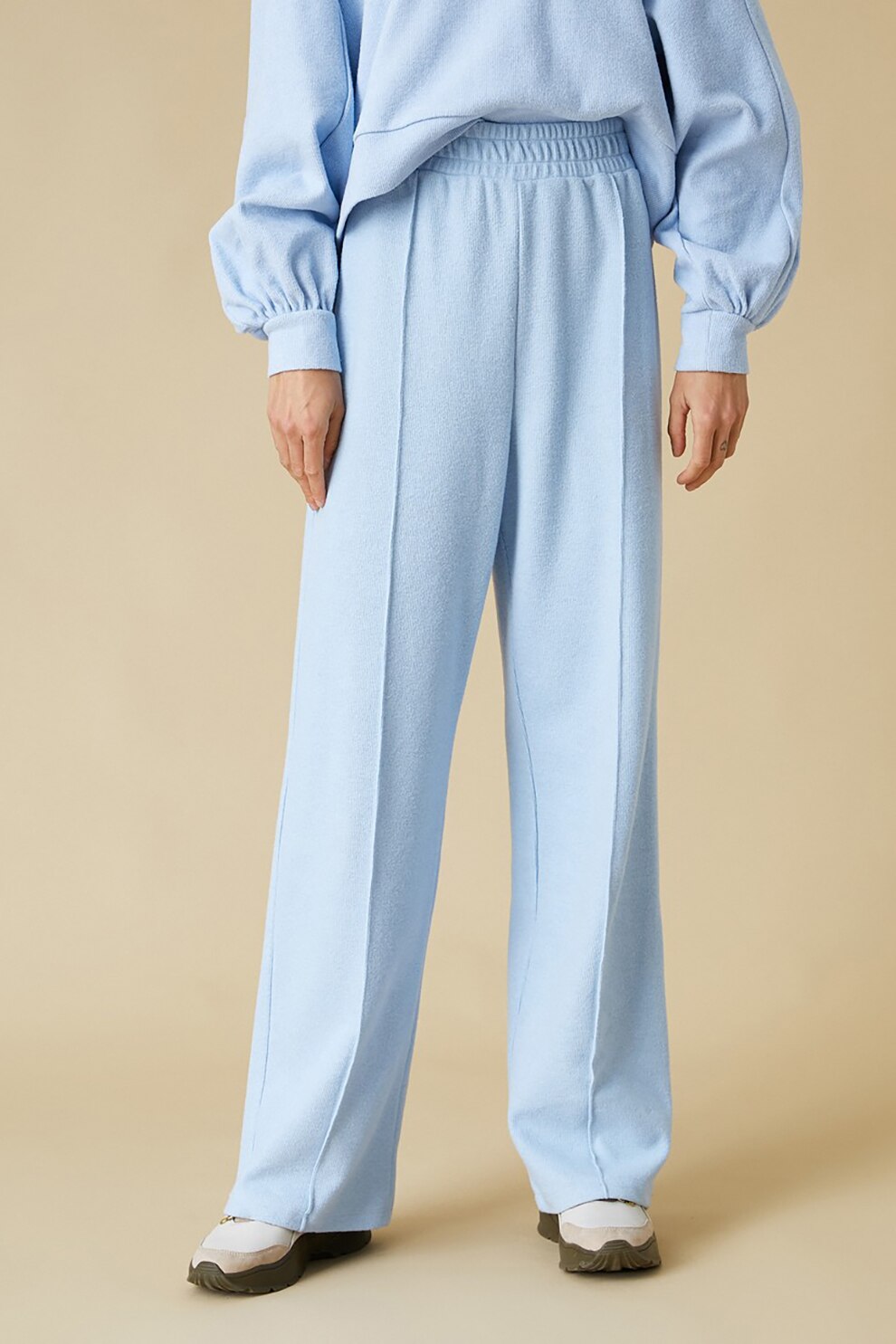 KOTON, Pantaloni sport cu talie inalta si croiala ampla, Albastru pastel