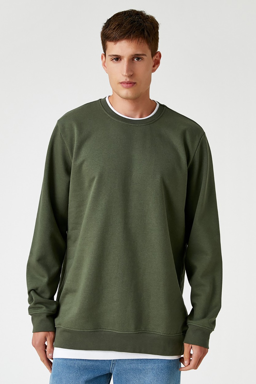 KOTON, Bluza sport supradimensionata cu decolteu la baza gatului, Verde sparanghel