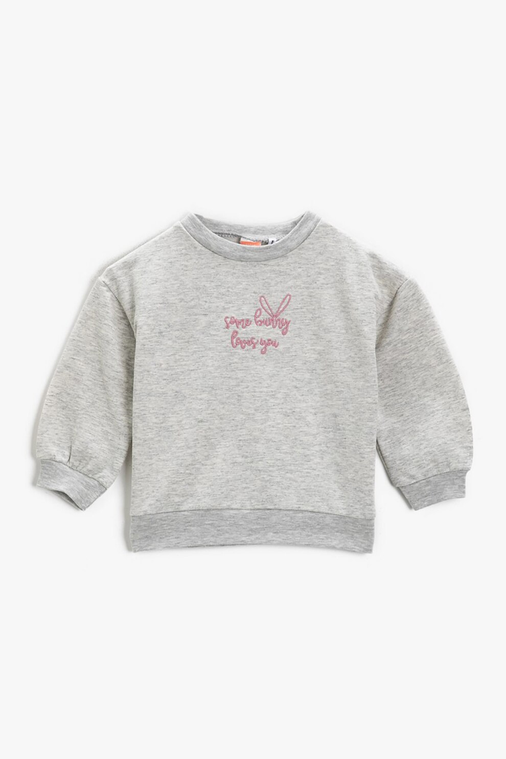 KOTON, Bluza sport cu text brodat si maneci cazute, Gri deschis melange