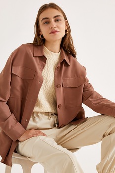 KOTON, Camasa supradimensionata cu buzunare aplicate, Cafeniu KOTON, Camasa supradimensionata cu buzunare aplicate, Cafeniu