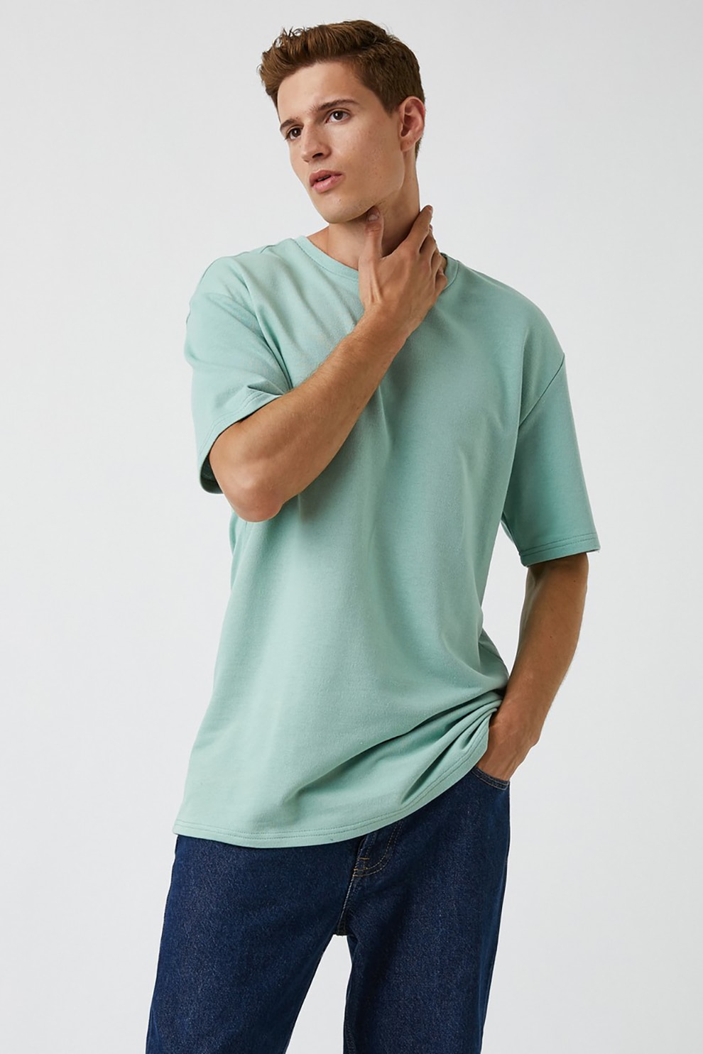 KOTON, Tricou supradimensionat cu decolteu la baza gatului, Verde menta