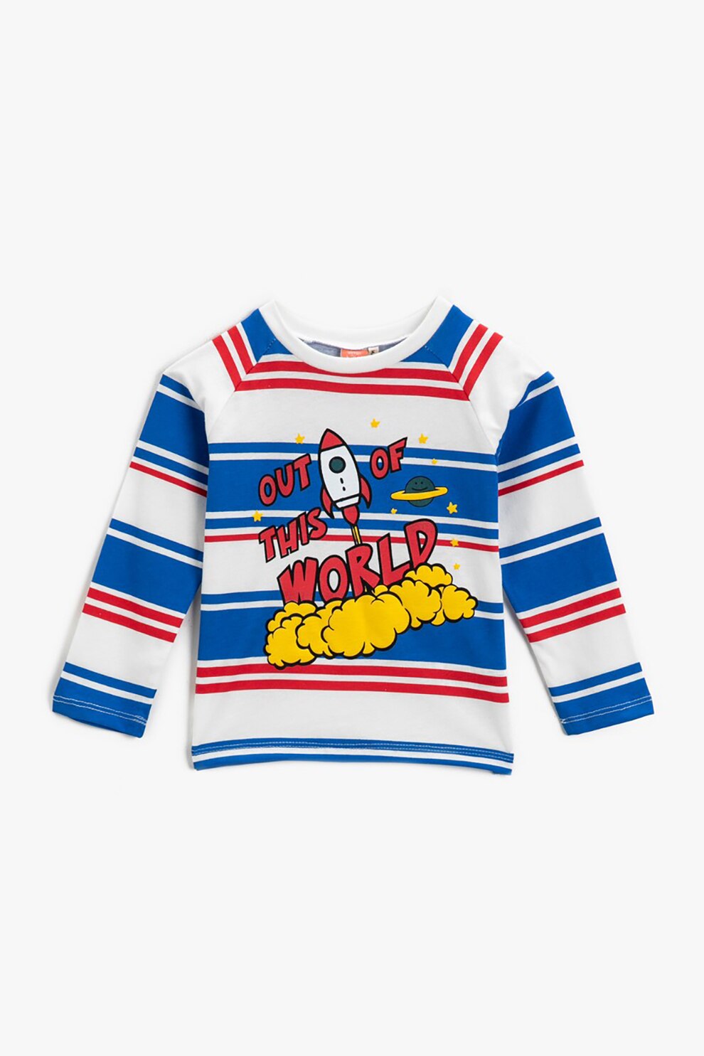 KOTON, Bluza cu imprimeu si maneci raglan, Alb/Albastru/Rosu