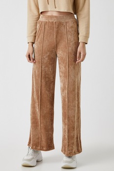KOTON, Pantaloni cu croiala ampla si aspect catifelat, Maro camel KOTON, Pantaloni cu croiala ampla si aspect catifelat, Maro camel