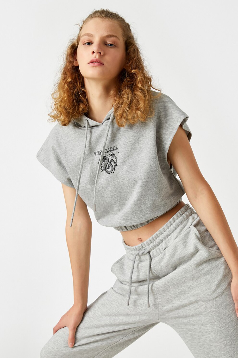 KOTON, Hanorac crop cu maneci cazute, Gri deschis