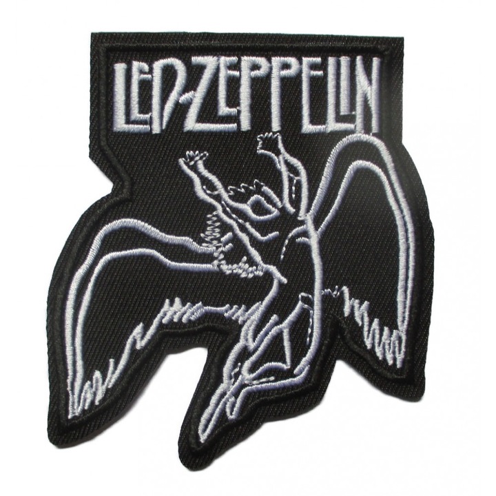 Petic textil Led Zeppelin, alb-negru, 9x8 cm