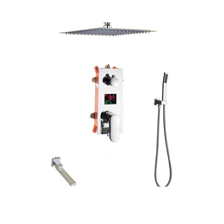 Set de dus incastrat cu display, AquaSpa, Palarie de dus 30 CM