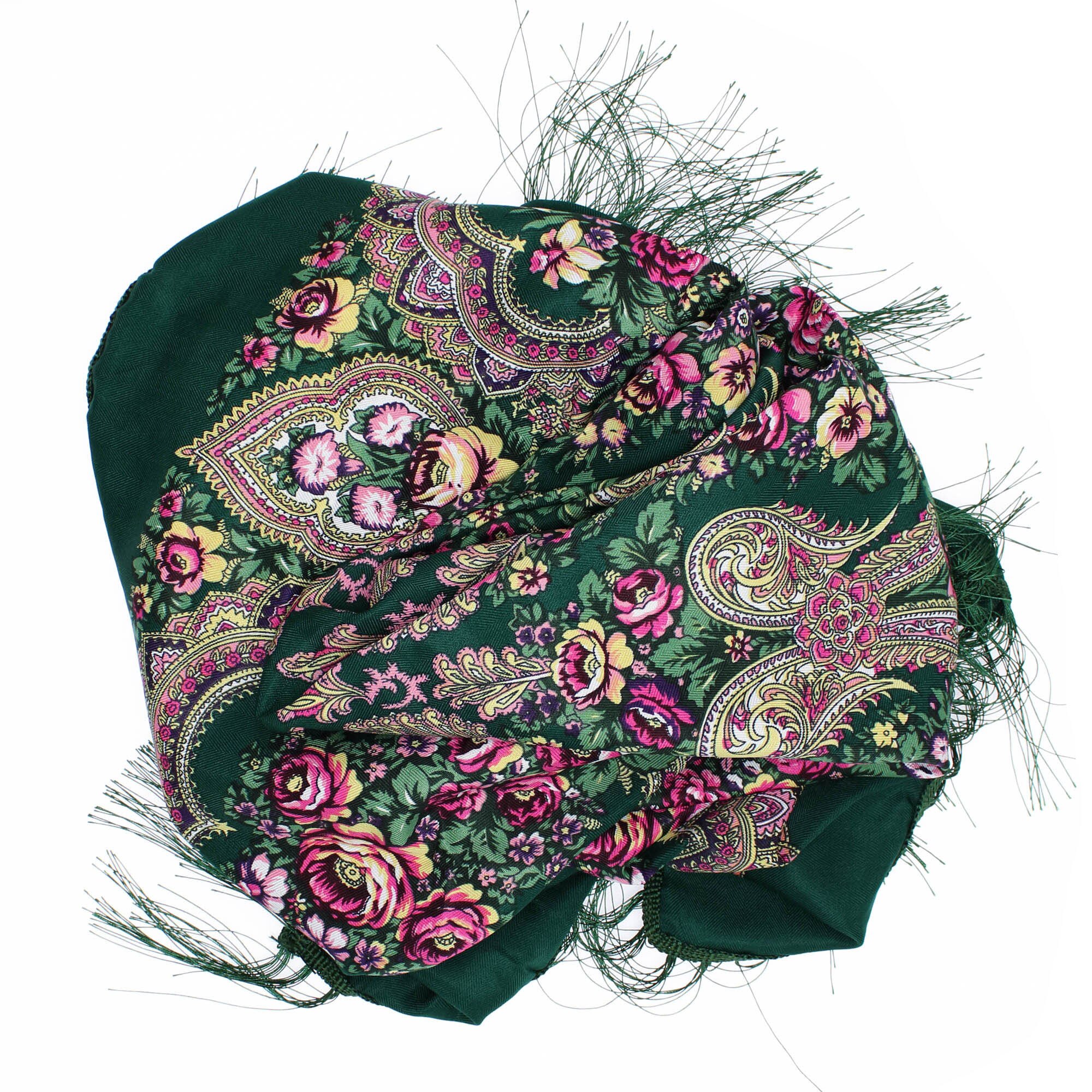 Sal de dama, Buticcochet, 100% Viscoza, Verde cu imprimeu floral,108x180 cm - ES747