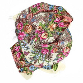 Sal de dama, Buticcochet, 100% Viscoza, Crem cu imprimeu floral, 108x180 cm - ES748 Sal de dama, Buticcochet, 100% Viscoza, Crem cu imprimeu floral, 108x180 cm - ES748