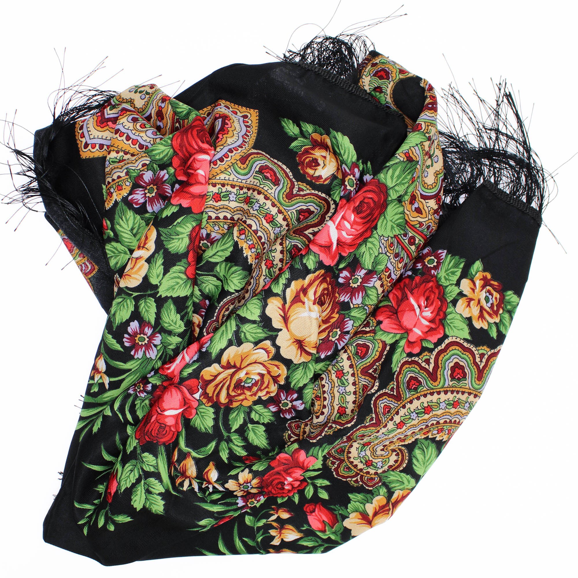 Sal de dama, Buticcochet, 100% Viscoza, Negru cu imprimeu floral, 108x180 cm - ES750