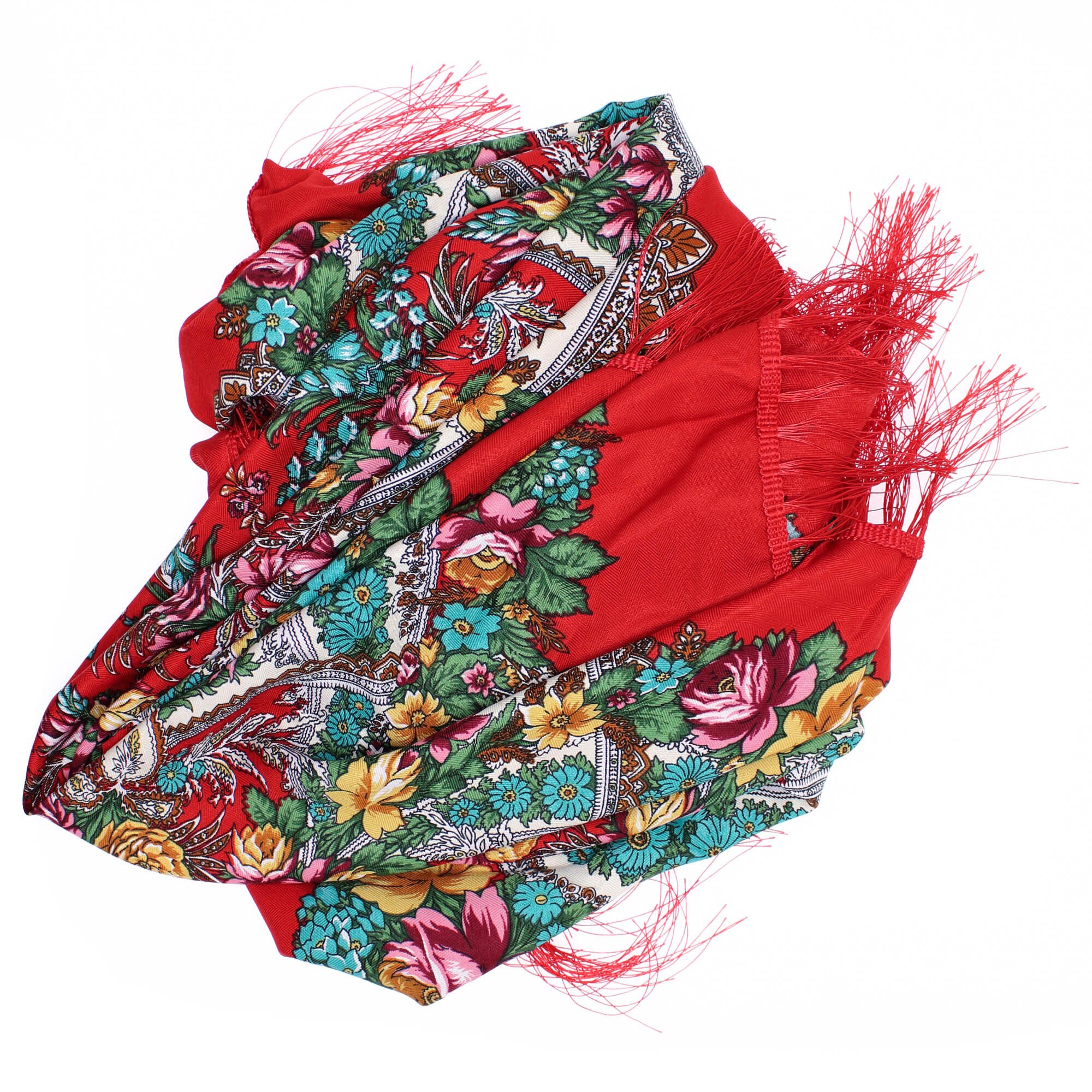 Sal de dama, Buticcochet, 100% Viscoza, Rosu cu imprimeu floral, 108x180 cm - ES749