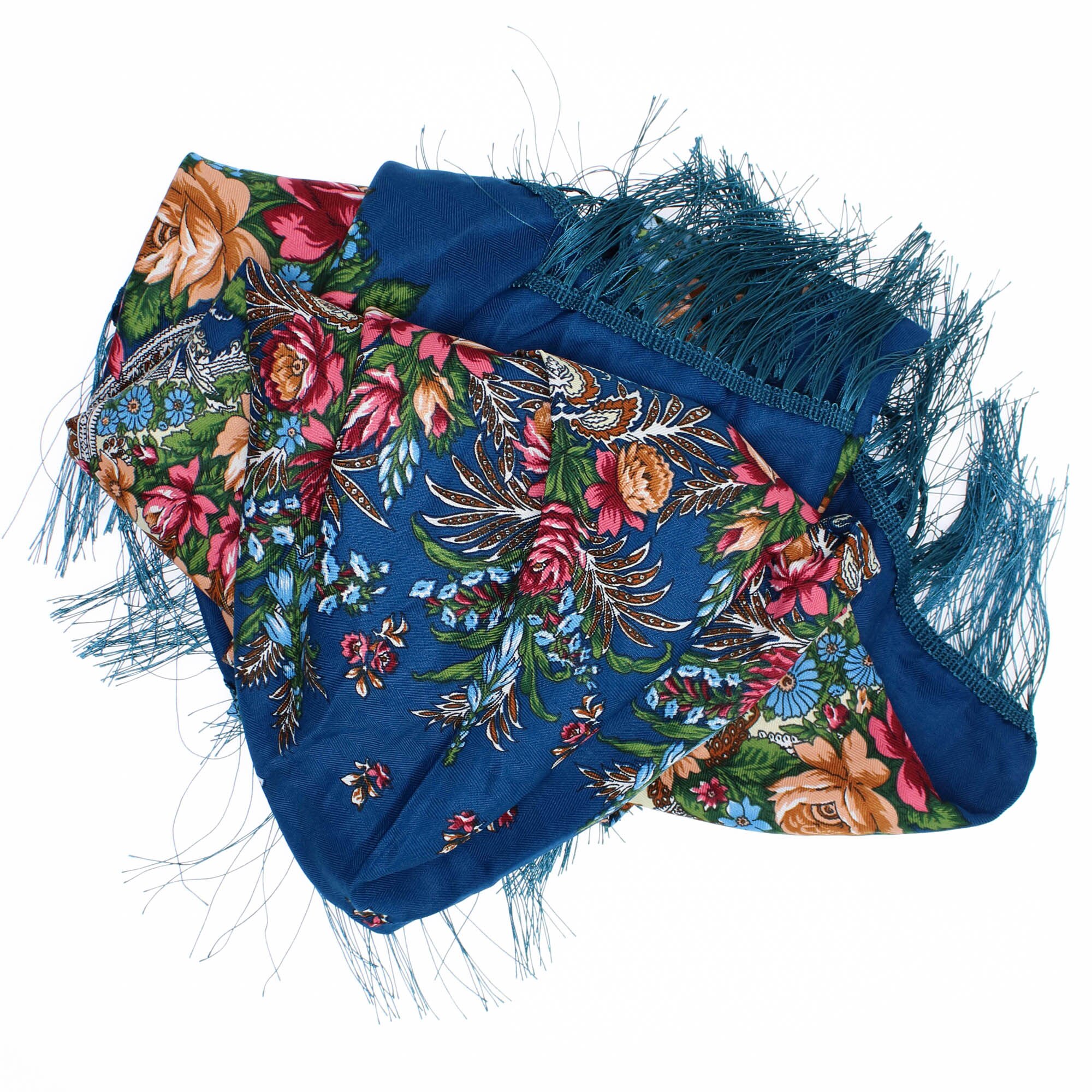 Esarfa de dama, Buticcochet, 100% Viscoza, Bleumarin cu imprimeu floral, 108x180 cm - ES751