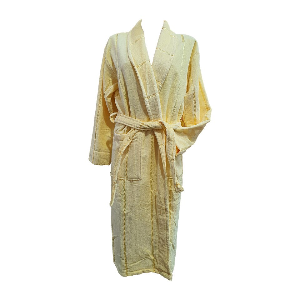 Halate baie, model YELLOW01, unisex, cu fir alb, bumbac, buzunare, cordon, galben, L