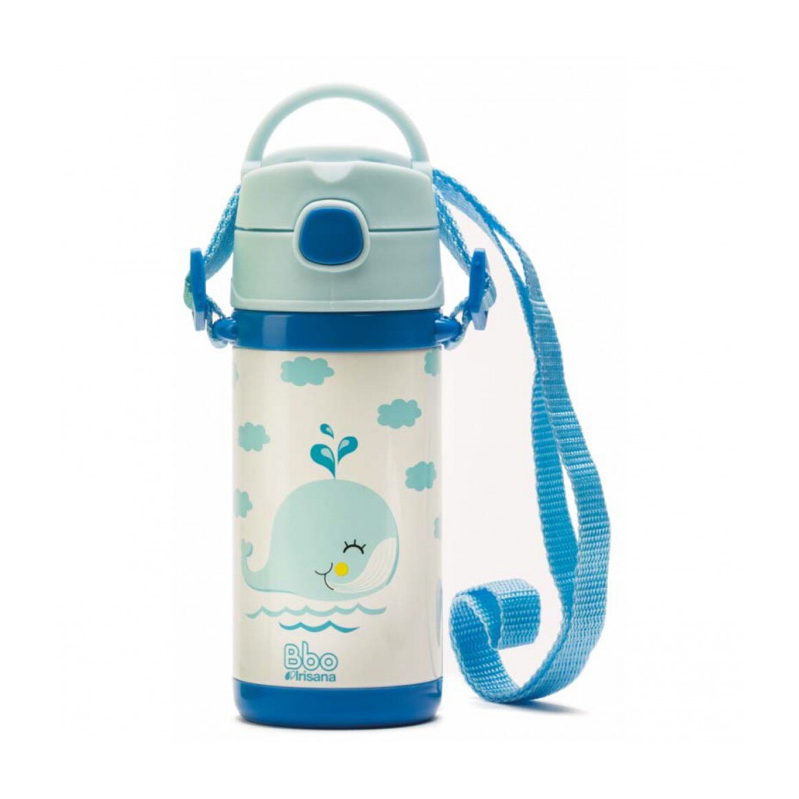 Termos pentru copii cu pai din silicon, 350 ml, BLEU, Irisana