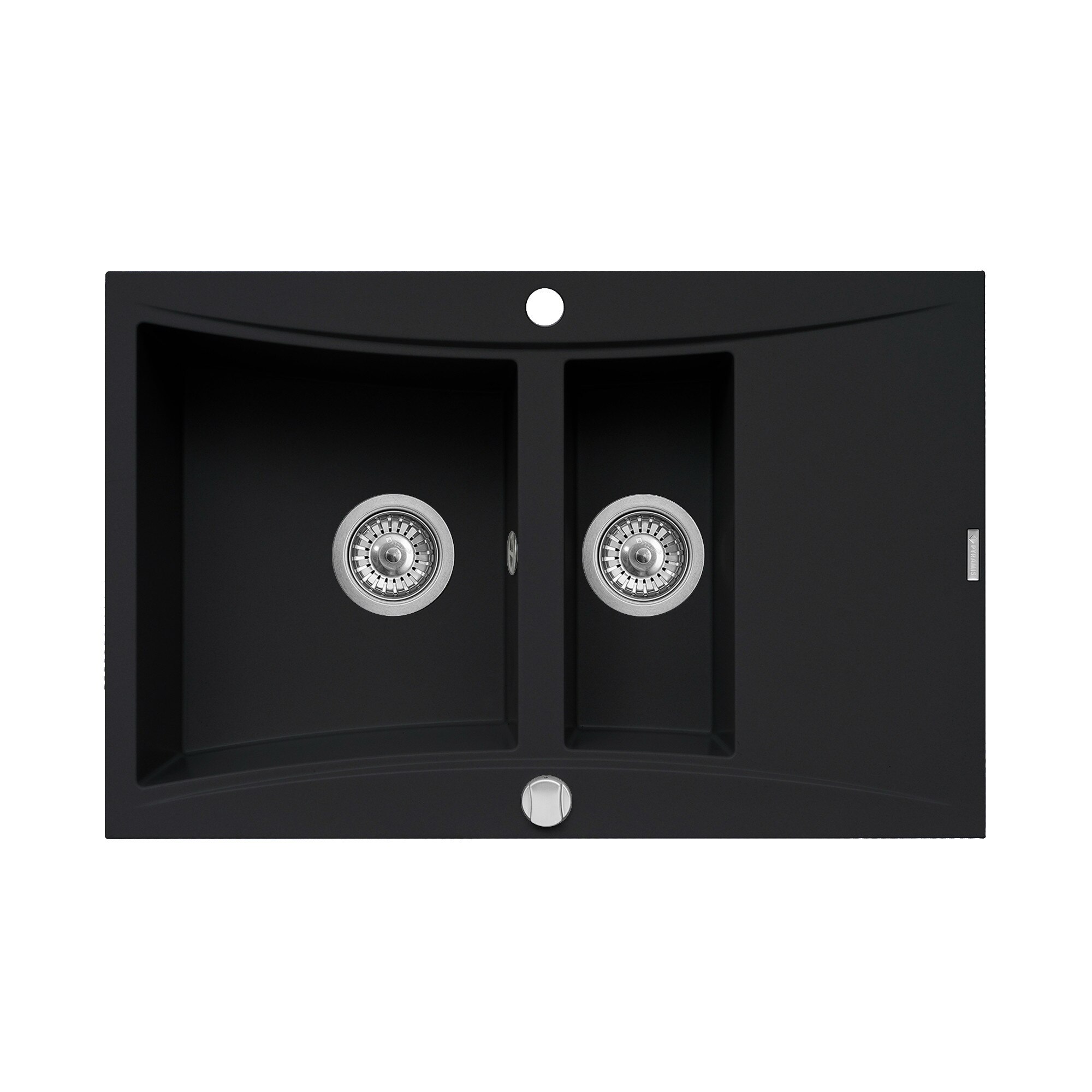 Chiuveta granit Pyramis SOFTLINE 79x51cm 2 cuve inegale si picurator reversibila adancime 18cm montare pe blat Pyragranite carbon