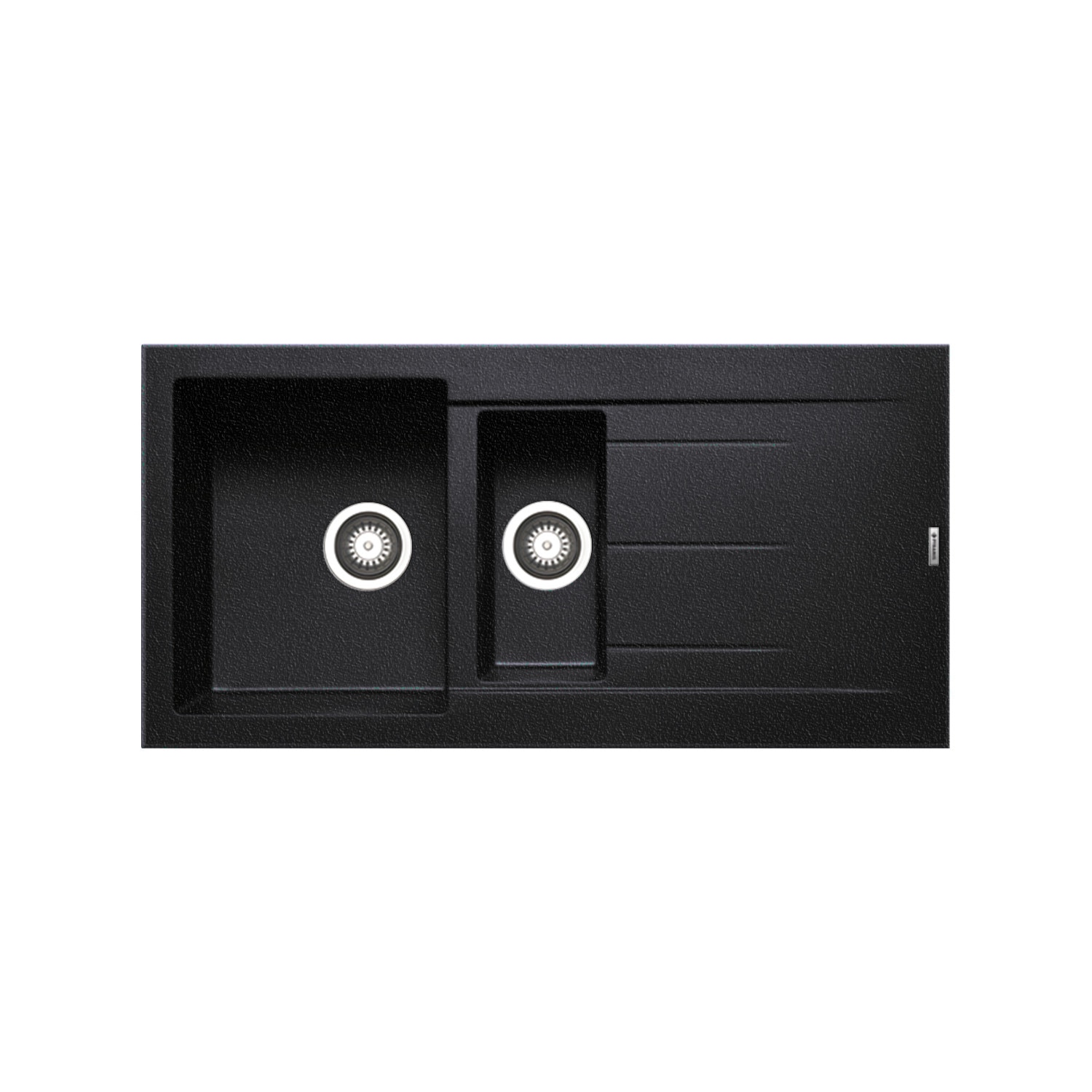 Chiuveta granit Pyramis ALAZIA 100x50cm 2 cuve inegale si picurator reversibila adancime 20cm montare pe blat Pyragranite black