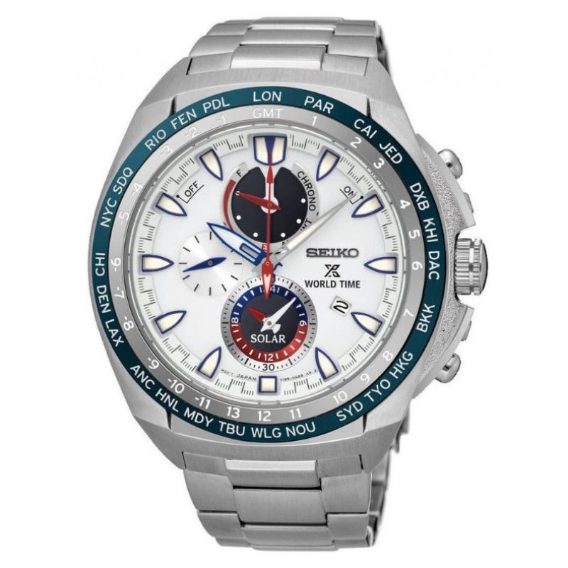 Ceas de Lux pentru barbati Seiko Sport Prospex Sea Solar World Time SSC485P1, Argintiu