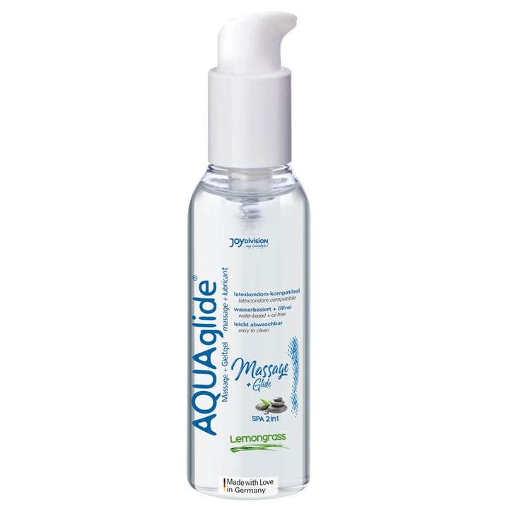 AQUAglide Massage + Glide Lemongrass, 200 ml -Masszázs-gél és vízbázisú sikosító kombinációja, citromfűolaj illattal