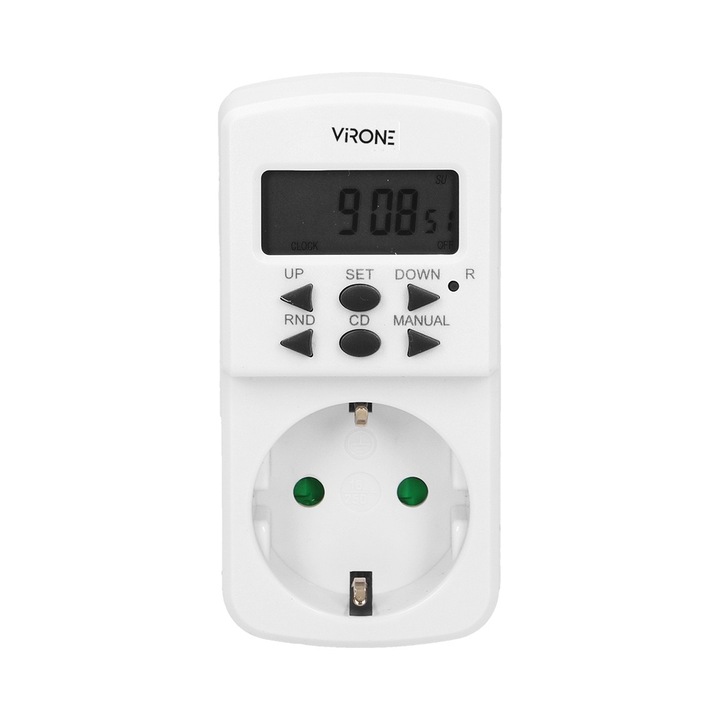 Програмируем контакт ORNO VIRONE DT-2(GS), мини, 230V, 1800W, 10 времеви програми, 12/24 часа, бял