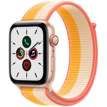 Apple Watch SE, Cellular, Carcasa Aluminium 44mm Gold, Maize/White Sport Loop Apple Watch SE, Cellular, Carcasa Aluminium 44mm Gold, Maize/White Sport Loop