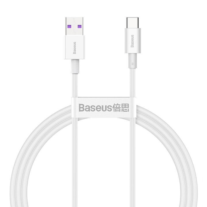 Cablu alimentare si date Baseus, Superior, Fast Charging, USB la USB Type-C 66W 1m, Alb