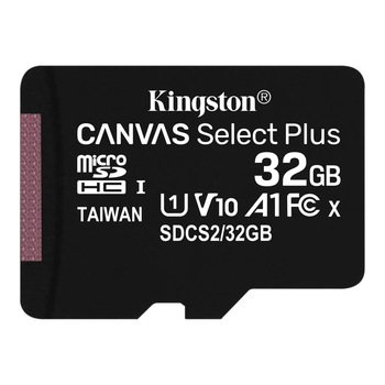 Card de memorie MicroSD, Kingston Canvas Select Plus, 32GB, UHS-I, 100MB/s, fara adaptor SD Card de memorie MicroSD, Kingston Canvas Select Plus, 32GB, UHS-I, 100MB/s, fara adaptor SD