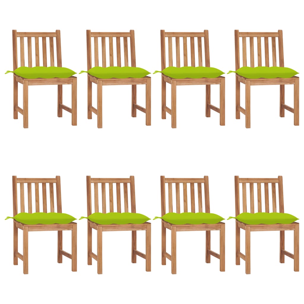 Set Scaune de gradina cu perna, 8 buc maro/Verde lemn masiv de tec 3073168