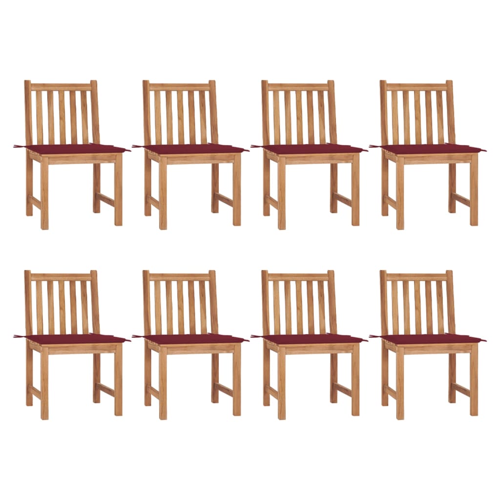 Set Scaune de gradina cu perne, 8 buc maro/ Rosu vin, lemn masiv de tec 3073151