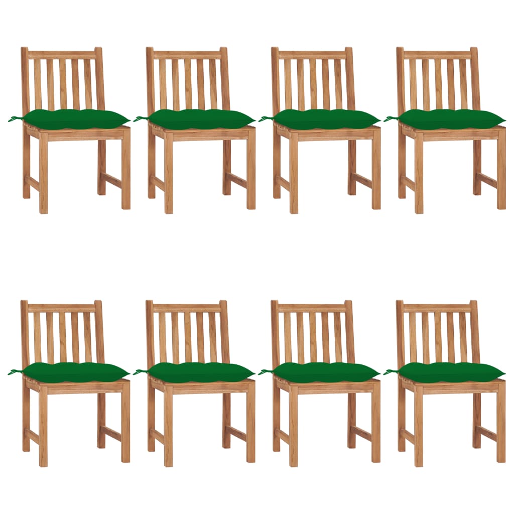 Set Scaune de gradina cu perne, 8 buc maro/Verde lemn masiv de tec 3073162