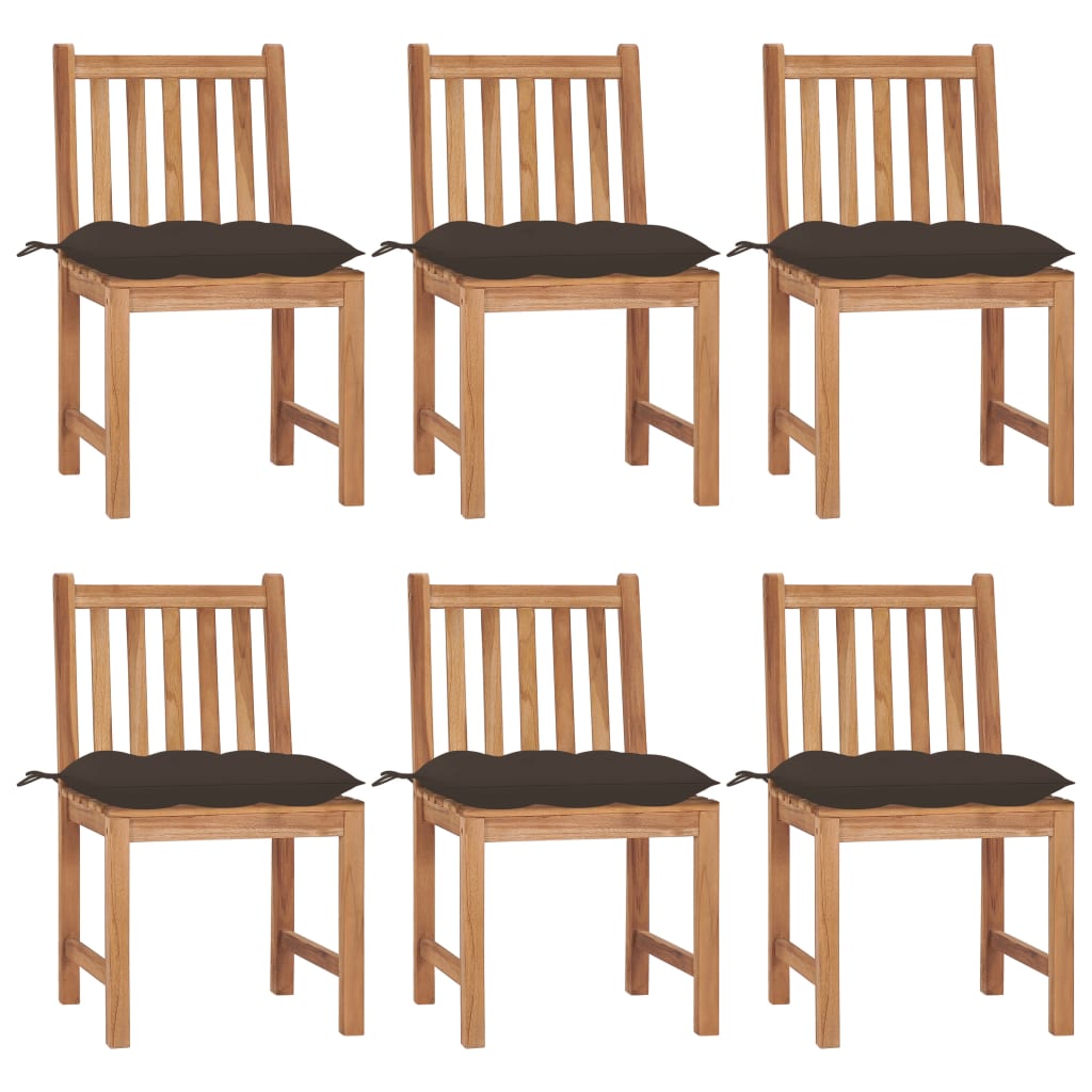 Set Scaune gradina cu perne, 6 buc, maro/ gri taupe lemn masiv tec 3073138