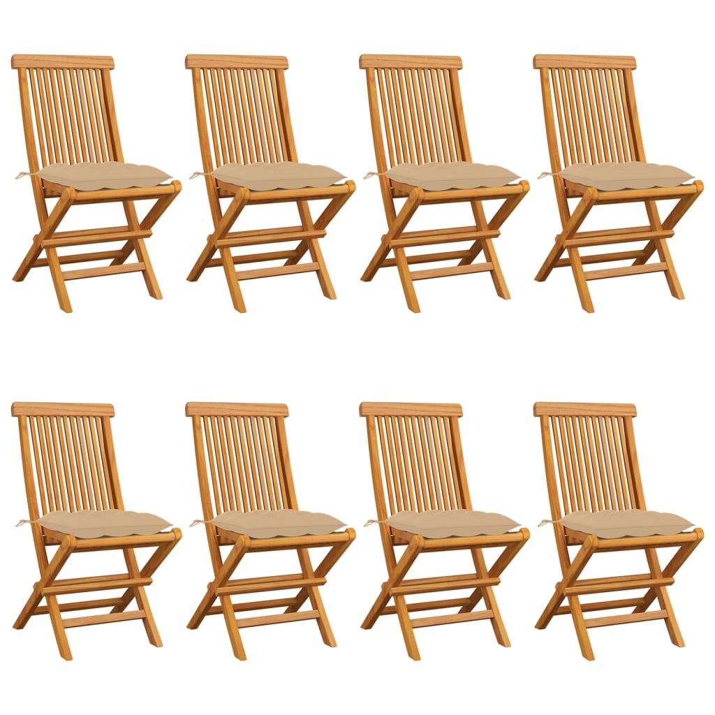 Set Scaune de gradina cu perne bej, 8 buc, lemn masiv de tec 3072935