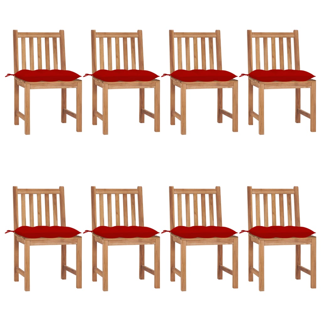 Set Scaune de gradina cu perne, 8 buc maro/ Rosu lemn masiv de tec 3073163