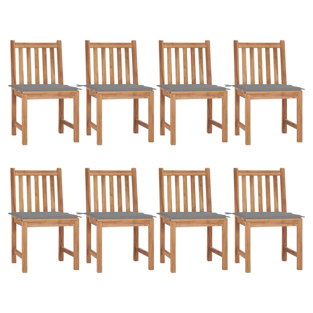 Set Scaune de gradina cu perne, 8 buc maro/Gri , lemn masiv de tec 3073143