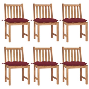 Set Scaune gradina cu perne, 6 buc, maro/Rosu lemn masiv tec 3073139 Set Scaune gradina cu perne, 6 buc, maro/Rosu lemn masiv tec 3073139