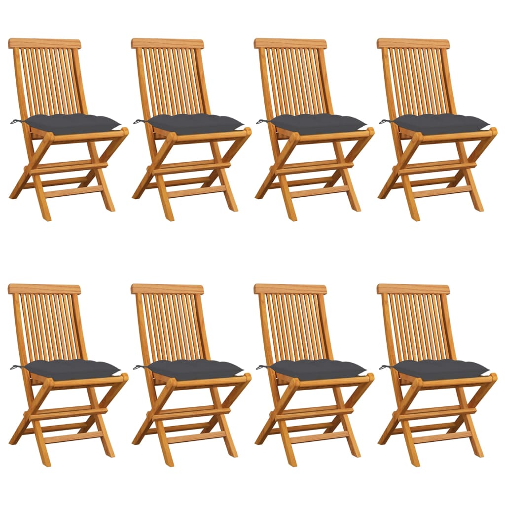 Set Scaune de gradina cu perne antracit, 8 buc, lemn masiv de tec 3072932