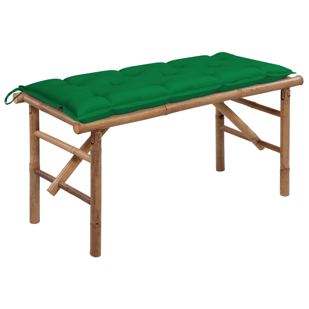 Banca de gradina pliabila din bambus cu perna vidaXL, Bambus, 118 x 38 x 45 cm, perna 7 cm, Maro/Verde