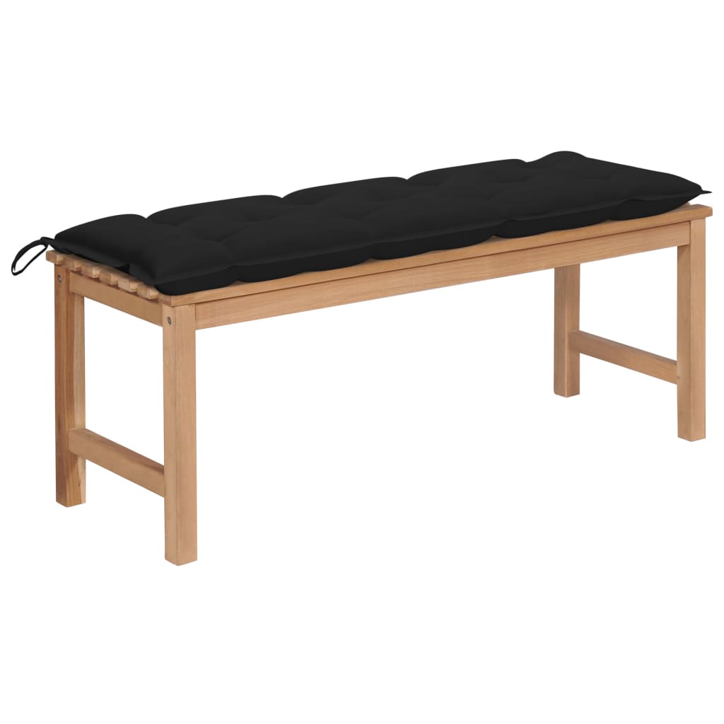 Banca de gradina cu perna colorata vidaXL, Lemn de tec, 120 x 40 x 45 cm, perna 7 cm, Negru