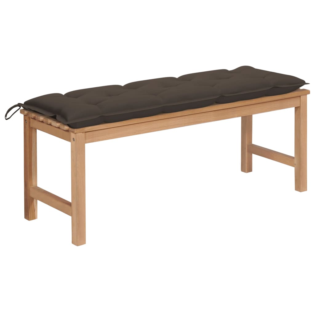 Banca de gradina cu perna colorata vidaXL, Lemn de tec, 120 x 40 x 45 cm, perna 7 cm, Taupe
