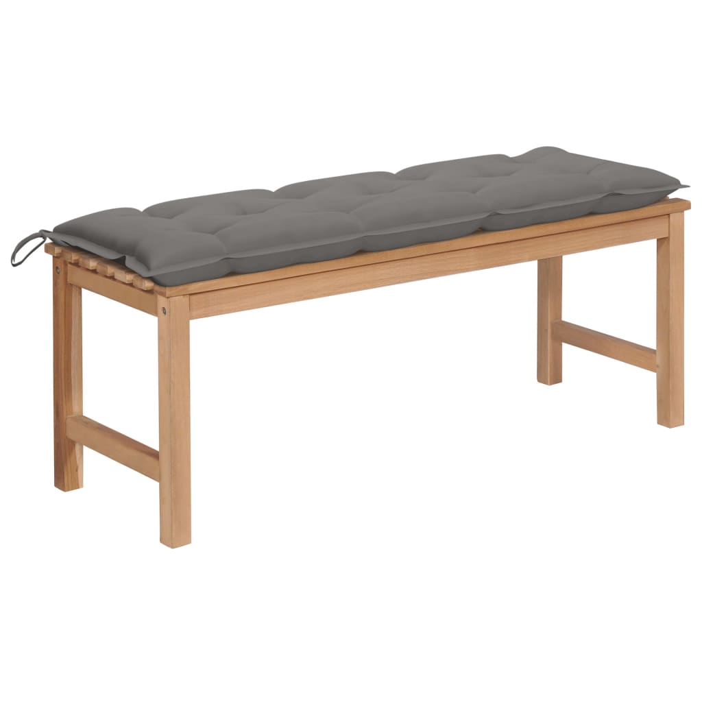 Banca de gradina cu perna colorata vidaXL, Lemn de tec, 120 x 40 x 45 cm, perna 7 cm, Gri