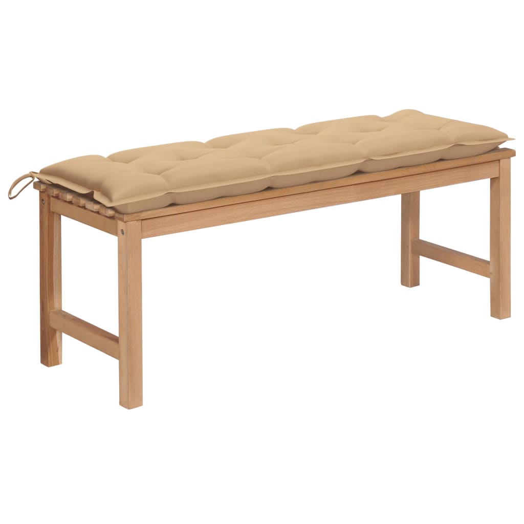 Banca de gradina cu perna colorata vidaXL, Lemn de tec, 120 x 40 x 45 cm, perna 7 cm, Bej