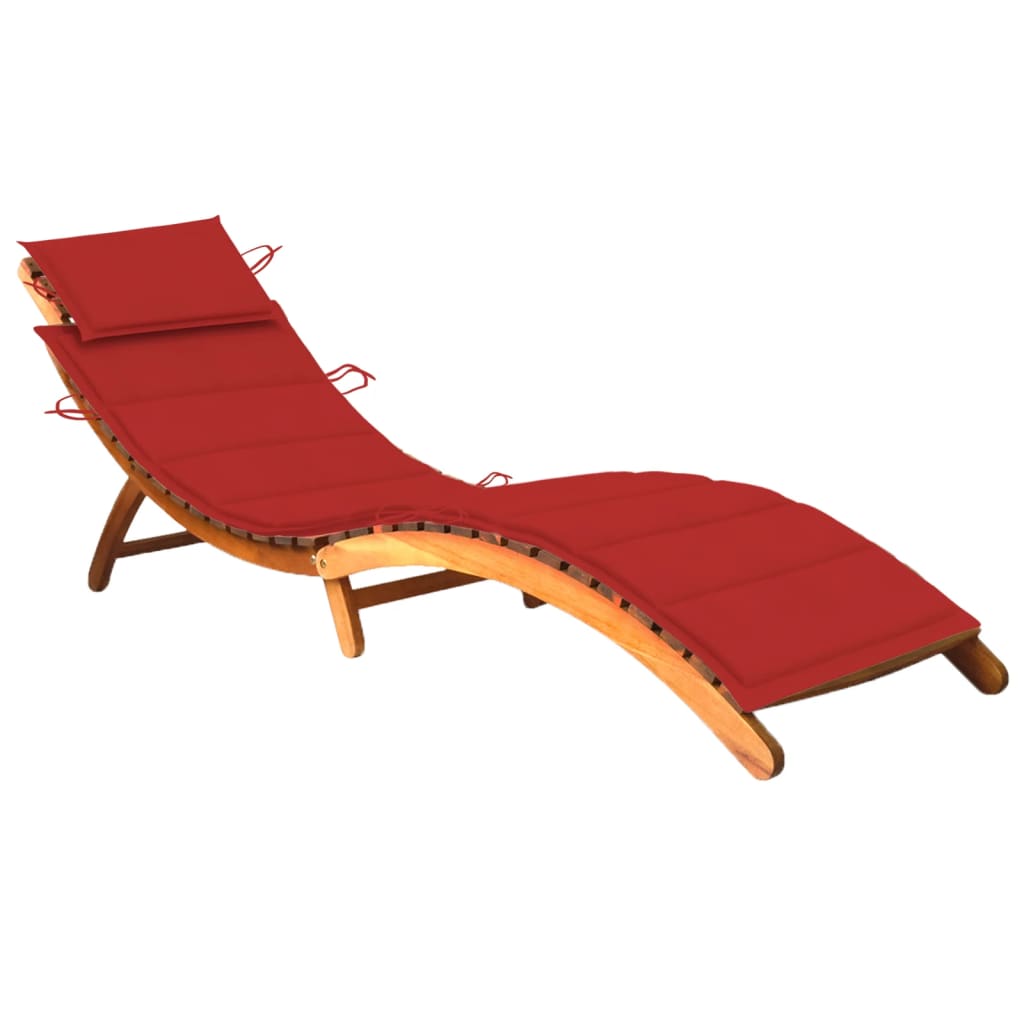Set sezlong de gradina cu perna rosie, lemn masiv de acacia 3061578 184 x 55 x 64 cm