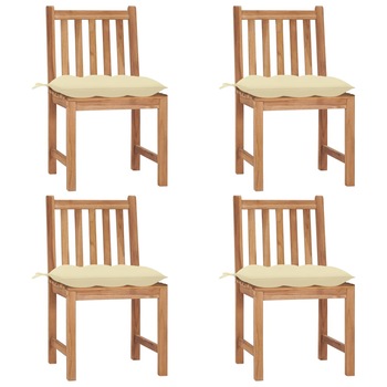 Set Scaune de gradina cu perne, 4 buc maro/ Crem, lemn masiv de tec 3073105 Set Scaune de gradina cu perne, 4 buc maro/ Crem, lemn masiv de tec 3073105