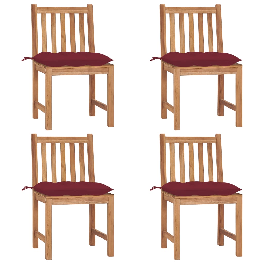 Set Scaune de gradina cu perne, 4 buc maro/Rosu vin lemn masiv de tec 3073112