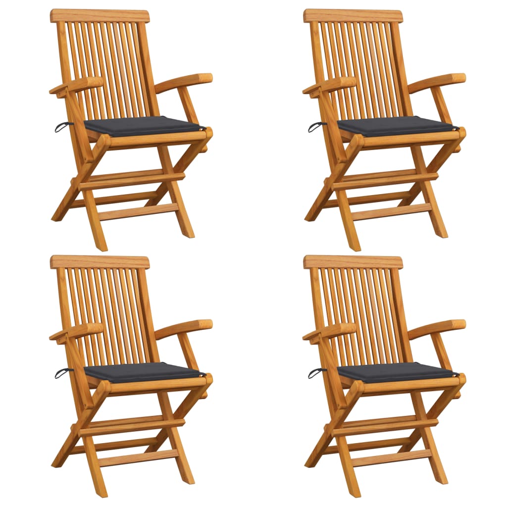 Set Scaune de gradina cu perne antracit, 4 buc lemn masiv de tec 3065617
