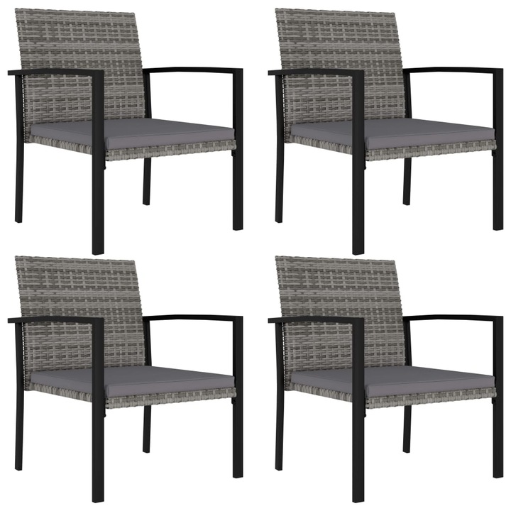 Set de 4 scaune de exterior cu perne gri, vidaXL, Poliratan, 53 x 58,5 x 83 cm, Gri