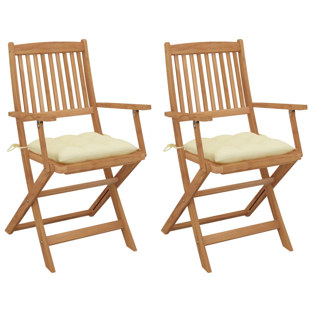 Set Scaune gradina pliabile cu perne, 2 buc maro/crem lemn masiv de acacia 3064607