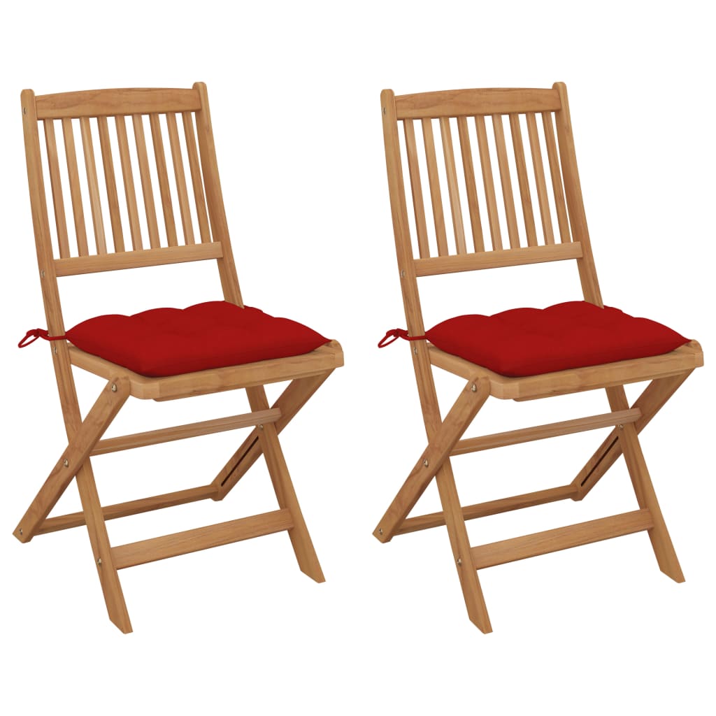Set Scaune gradina pliabile, cu perne, 2 buc, maro/rosu lemn masiv acacia 3064665 48,5 x 57 x 91 cm